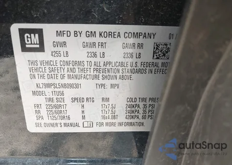 2022 Chevrolet Trailblazer Fwd Lt z USA, uszkodzony, nr VIN KL79MPSL5NB090301